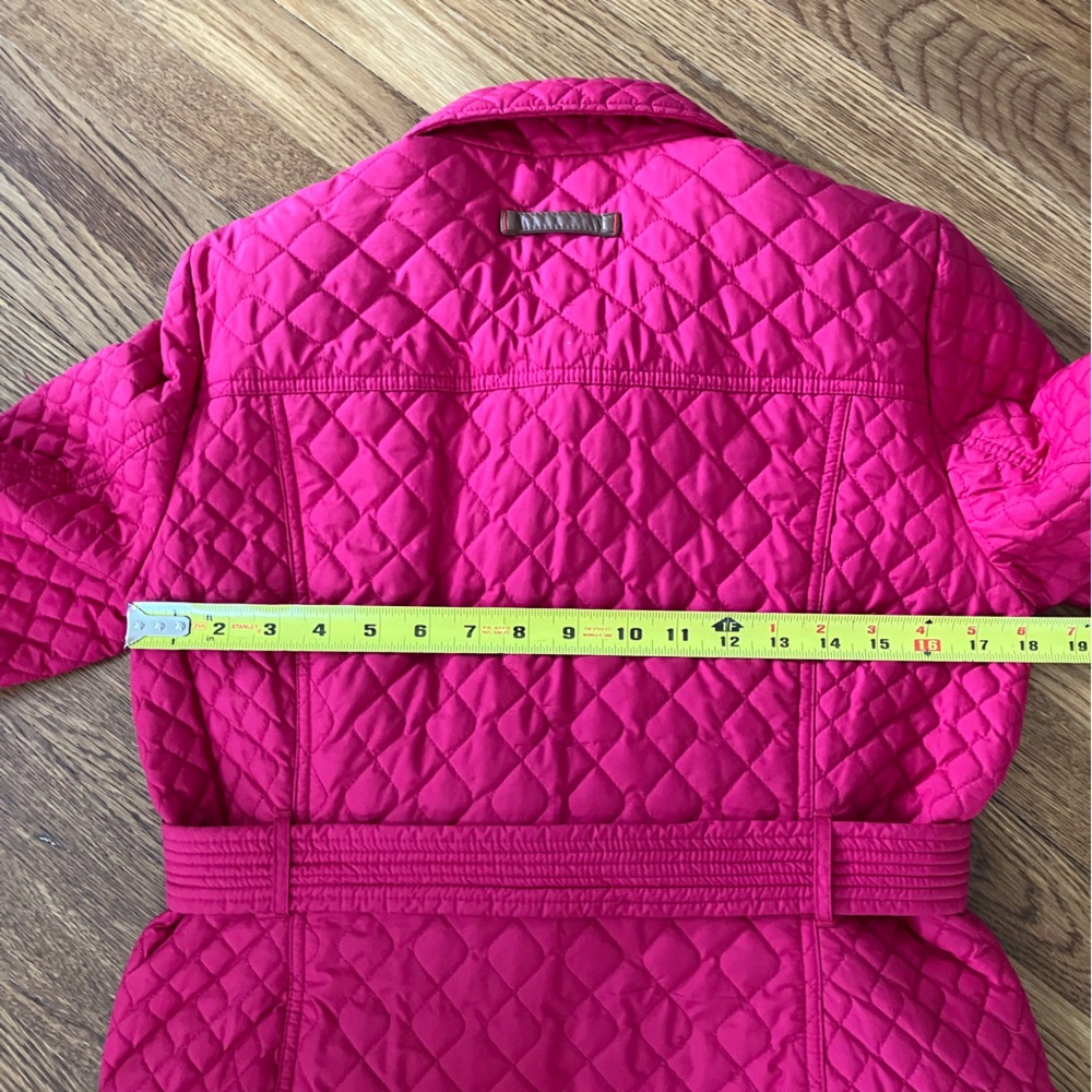 Size small 6-8 dark rose Lands' End Pink Puffer Jacket with Quilted Design belt - Picture 3 of 10
